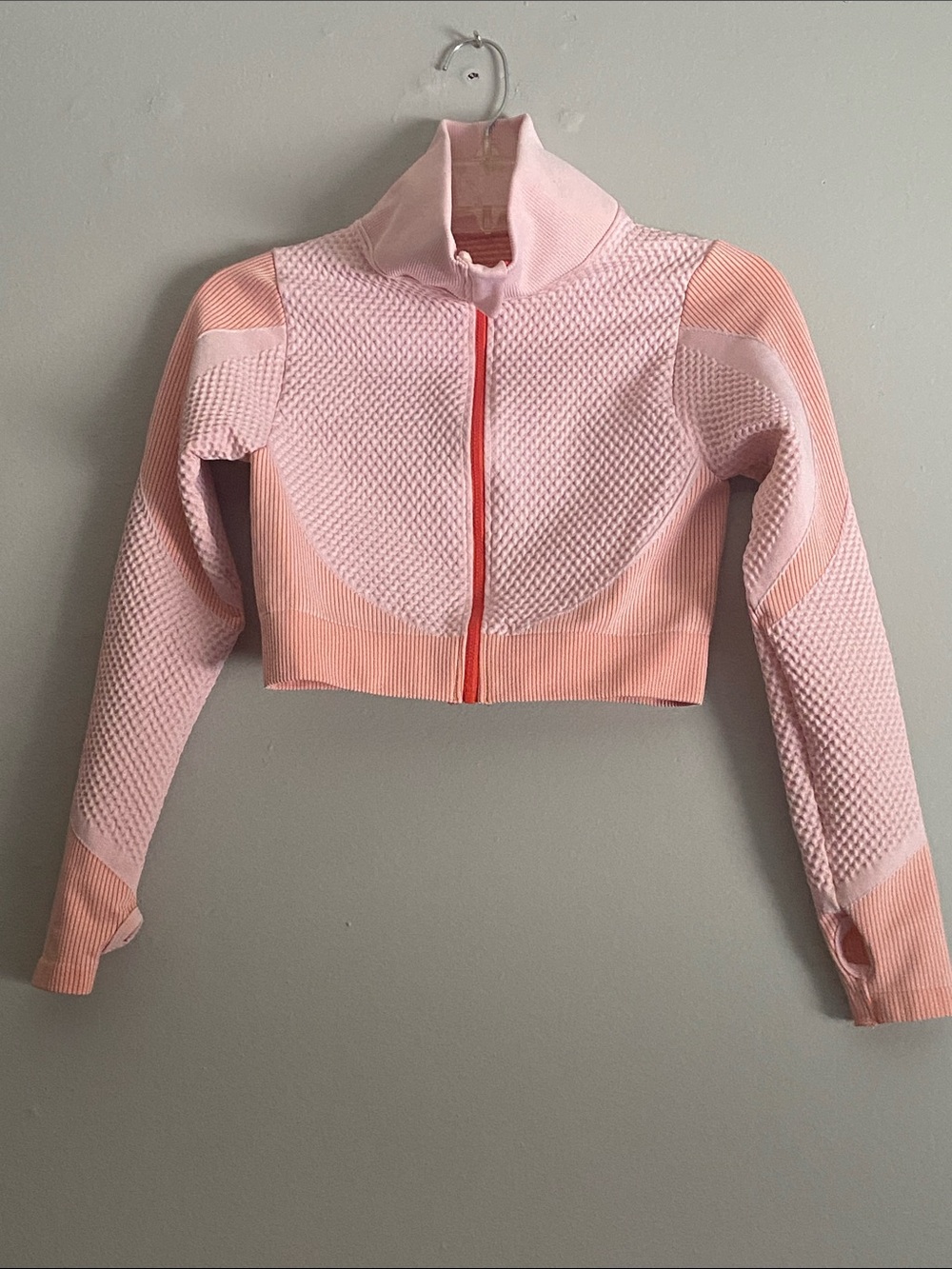 Cropped Pink Girl Zip-Up Textured Active Jacket Size L (12-14)